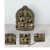 Saraswati Sitting on Base Murti - 4 x 2.75 Inches | Antique Brass Idol / Vagdevi Statue for Pooja - Retail Maharaj
