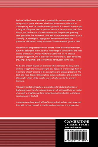 Transformational Grammar: A First Course (Cambridge Textbooks in Linguistics) - Retail Maharaj