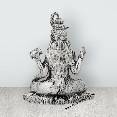 Shiva Statue Sitting On Base – 4 x 3 Inches German Silver Shiv Murti Antique Polish for Pooja - Retail Maharaj