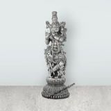 Krishna Murti Standing On Base - 11 x 3.5 Inches | German Silver & Antique Polish Krishna Idol for Worship - Retail Maharaj