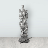 Krishna Murti Standing On Base - 11 x 3.5 Inches | German Silver & Antique Polish Krishna Idol for Worship - Retail Maharaj