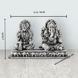 Lakshmi Murti & Ganesh Murti Sitting On Base – 3 x 4.25 Inches German Silver Antique Polish Idol for Pooja - Retail Maharaj