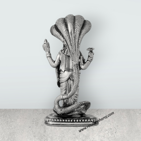 Vishnu Murti With Sheshnag Standing On Base – 4 x 2 Inches German Silver & Antique Polish Vishnu Idol for Pooja - Retail Maharaj