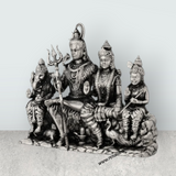 Shiv Family Murti Sitting On Base – 4 x 5 Inches German Silver / Antique Polish Shiva Family Statue for Worship - Retail Maharaj
