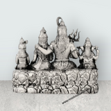 Shiv Family Murti Sitting On Base – 4 x 5 Inches German Silver / Antique Polish Shiva Family Statue for Worship - Retail Maharaj