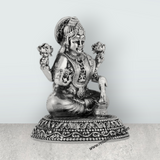 Lakshmi Idol Sitting On Base – 3 x 2.5 Inches German Silver Laxmi Idol/ Antique Polish Lakshmi Murti for Worship - Retail Maharaj