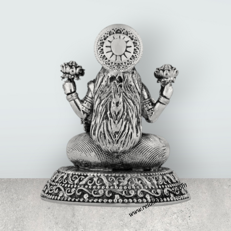 Lakshmi Idol Sitting On Base – 3 x 2.5 Inches German Silver Laxmi Idol/ Antique Polish Lakshmi Murti for Worship - Retail Maharaj