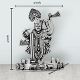 Shrinathji Murti Standing On Base – 4 x 3 Inches German Silver & Antique Polish Shreenathji Murti for Pooja - Retail Maharaj