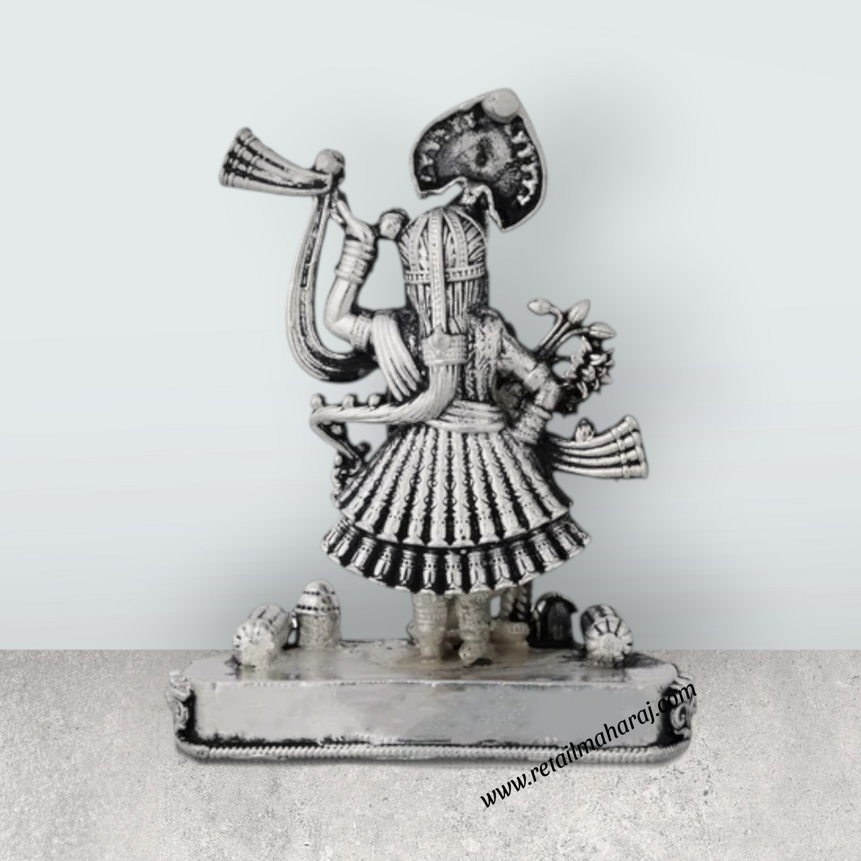 Shrinathji Murti Standing On Base – 4 x 3 Inches German Silver & Antique Polish Shreenathji Murti for Pooja - Retail Maharaj