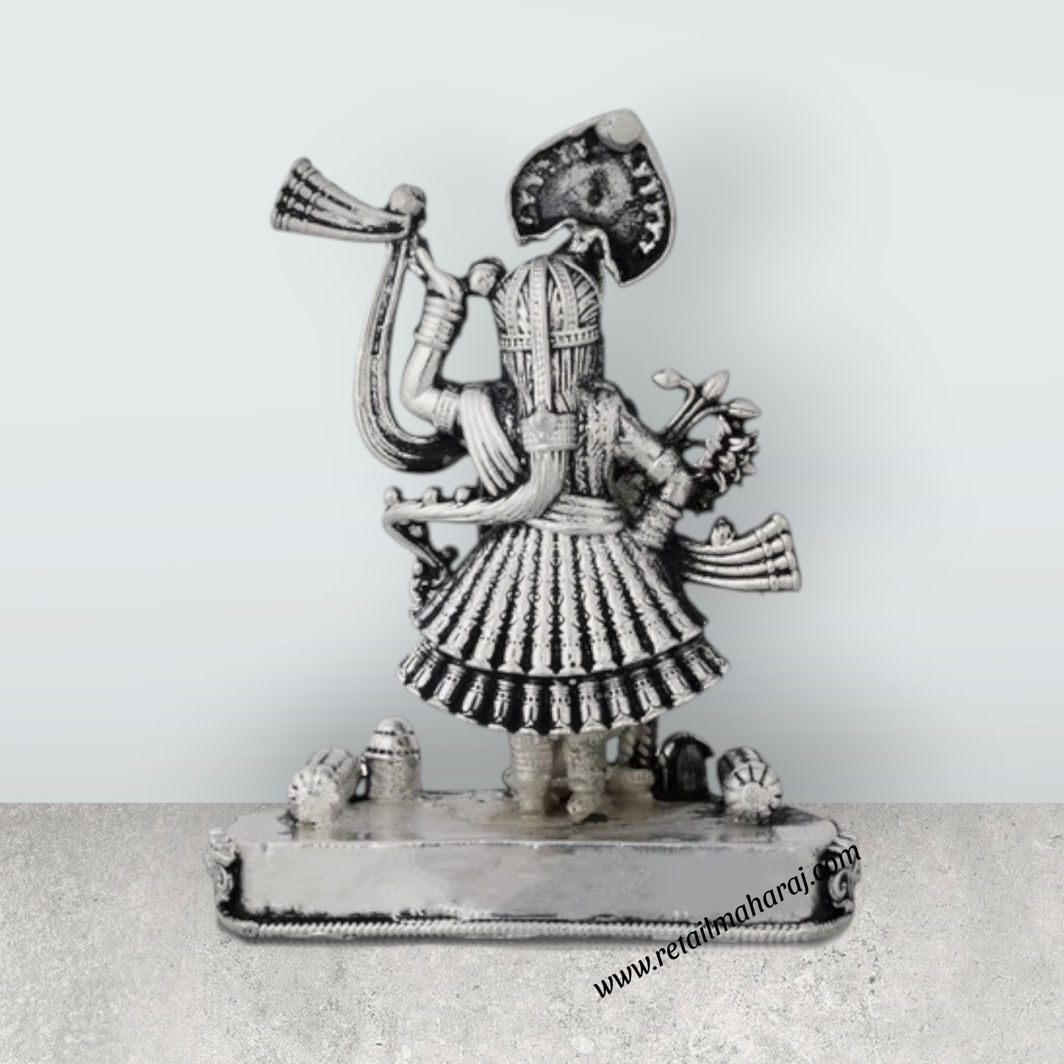 Shrinathji Murti Standing On Base – 4 x 3 Inches German Silver & Antique Polish Shreenathji Murti for Pooja - Retail Maharaj