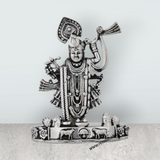 Shrinathji Murti Standing On Base – 4 x 3 Inches German Silver & Antique Polish Shreenathji Murti for Pooja - Retail Maharaj