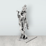 Flute Krishna Murti Standing On Base – 5.75 x 1.5 Inches German Silver & Antique Polish Krishna Idol for Worship - Retail Maharaj