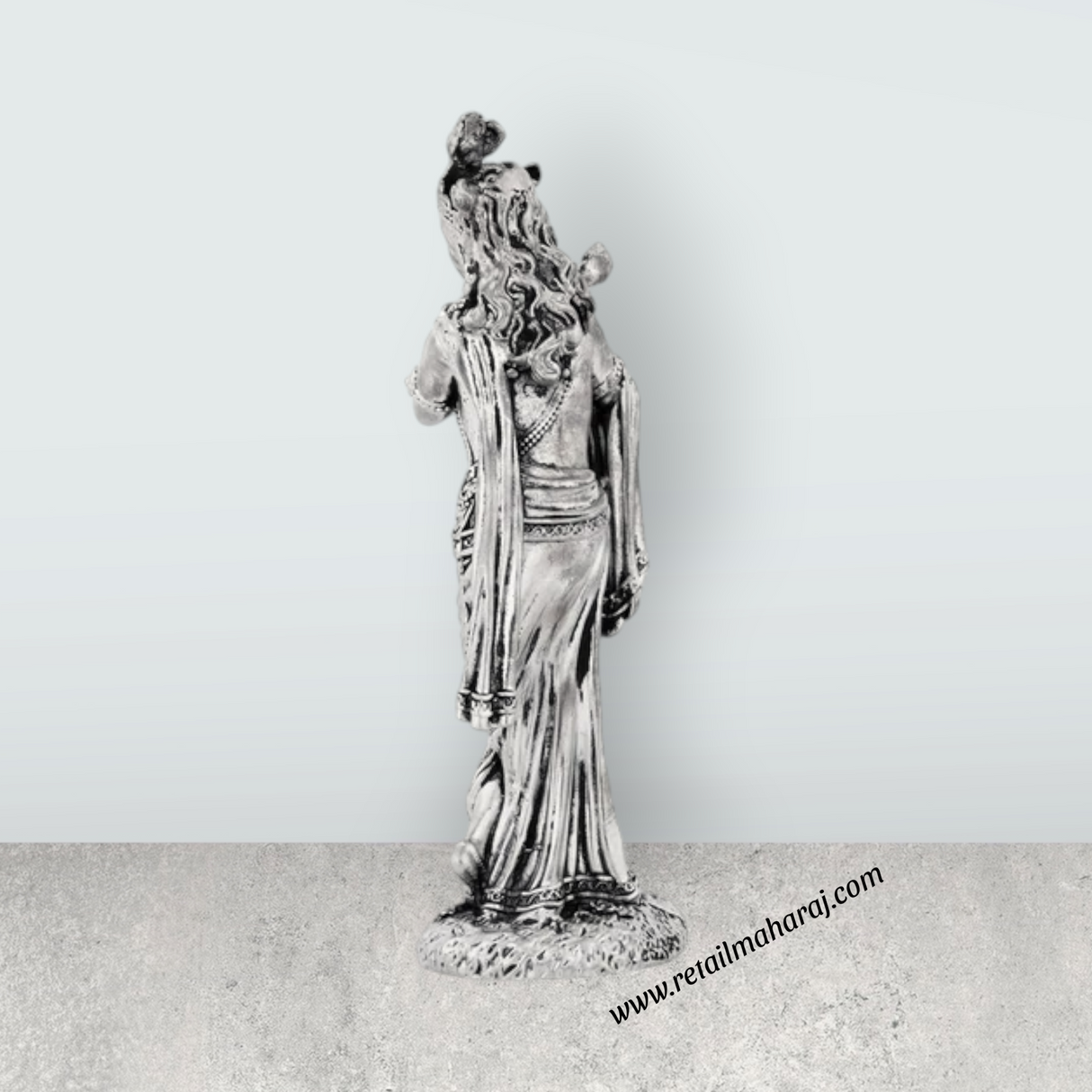 Flute Krishna Murti Standing On Base – 5.75 x 1.5 Inches German Silver & Antique Polish Krishna Idol for Worship - Retail Maharaj