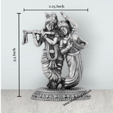 Radha Krishna Murti With Base – 3.5 x 2.25 Inches German Silver & Antique Polish Radha Krishna Idol for Pooja - Retail Maharaj