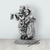 Radha Krishna Murti With Base – 3.5 x 2.25 Inches German Silver & Antique Polish Radha Krishna Idol for Pooja - Retail Maharaj