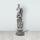 Radha Murti Standing On Base - 11 x 3.5 Inches | German Silver Radha Statue/Antique Polish Radha Idol for Home - Retail Maharaj