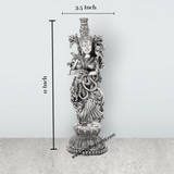 Radha Murti Standing On Base - 11 x 3.5 Inches | German Silver Radha Statue/Antique Polish Radha Idol for Home - Retail Maharaj