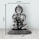 Lakshmi Idol Sitting On Lotus Base – 4 x 3.5 Inches German Silver & Antique Polish Laxmi Idol for Worship - Retail Maharaj