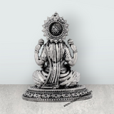 Lakshmi Idol Sitting On Lotus Base – 4 x 3.5 Inches German Silver & Antique Polish Laxmi Idol for Worship - Retail Maharaj
