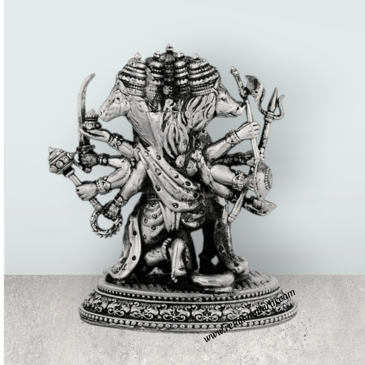 Panchmukhi Hanuman Murti Mandir With Base – 4 x 3.25 Inches Antique German Silver Anjaneya Statue for Pooja - Retail Maharaj