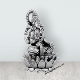 Lakshmi Idol Sitting On Lotus Base – 4.5 x 2.75 Inches Antique Polish / German Silver Laxmi Idol for Worship - Retail Maharaj