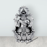 Ganesh Murti Sitting On Lotus Base – 4.5 x 2.75 Inches German Silver Antique Polish Ganpati Murti for Worship - Retail Maharaj
