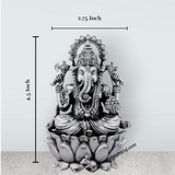 Ganesh Murti Sitting On Lotus Base – 4.5 x 2.75 Inches German Silver Antique Polish Ganpati Murti for Worship - Retail Maharaj