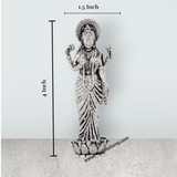 Vishnu Lakshmi Idol Standing On Flower Base Pair – 4 x 1.25 Inches German Silver/Antique Polish Laxmi Vishnu for Pooja - Retail Maharaj