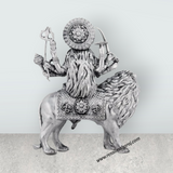 Durga Murti Sitting On Lion - 4 x 3 Inches | Antique German Silver Durga Idol With 8 Hands for Pooja - Retail Maharaj