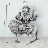 Durga Murti Sitting On Lion - 4 x 3 Inches | Antique German Silver Durga Idol With 8 Hands for Pooja - Retail Maharaj