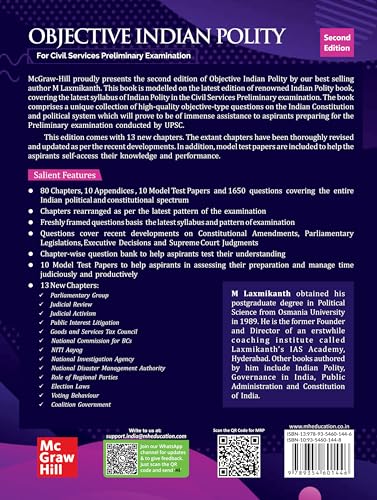 Objective Indian Polity (English), 2e by M Laxmikanth for UPSC CSE Prelims 2026 | 13 new chapters | 1650 Topicwise Practice Questions covering the entire syllabus | 10 Model Test Papers - Retail Maharaj