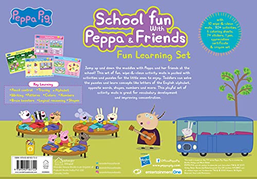 Peppa Pig - School Fun With Peppa & Friends : Fun Learning Set (With Wipe And Clean Mats, Coloring Sheets, Stickers, Appreciation Certificate, Crayon Set And Pen) - Retail Maharaj