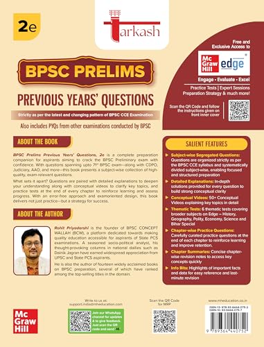 Tarkash BPSC Prelims PYQ, 2e (39th to 71st BPSC Subject-wise Solved Questions) | 6 Thematic Tests | Chapter-wise CBT Practice | 50+ Videos | Info Bits ... Commission | CCE, CDPO, Judiciary, AAO - Retail Maharaj