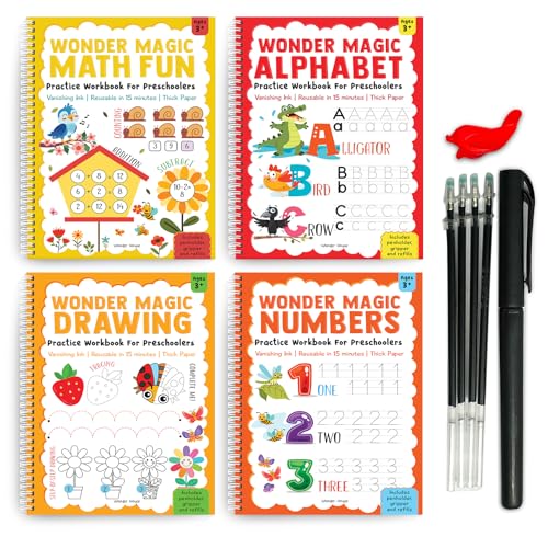 Wonder Magic – Pack of 4 Books Interactive Learning Set: Maths, Drawing, Numbers & Alphabet | Ages 3–6 | 6+ Hours of Skill-Building Fun - Retail Maharaj