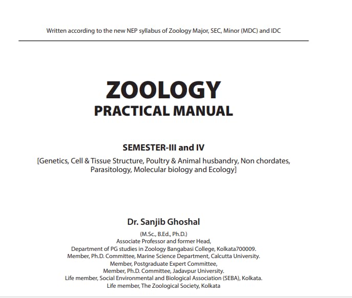 ZOOLOGY PRACTICAL MANUAL (3RD & 4TH SEMESTER) - Retail Maharaj