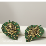 Metal Patta Ganesh Set of 2 Multicolour Handmade Decorative Showpiece – 18 cm Aluminium Ganpati Leaf Art for Home Decor (Glossy Finish, Made in India)