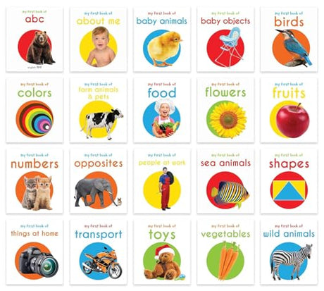 My First Learning Library: Boxset of 20 Board Books for Kids | Includes ABC, Numbers, Shapes, Colors, Wild & Baby Animals, Fruits, Vegetables, Transport, Toys, Opposites, Flowers, Sea Animals, People at Work, Food, About Me & More | Early Learning for Bab - Retail Maharaj