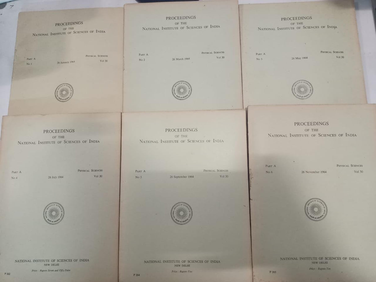 Proceedings Of The National Institute Of Sciences Of India - Physical Sciences - Part A, Vol 30, 1964, No 1 To 6 ( Issue In 6 Books )
