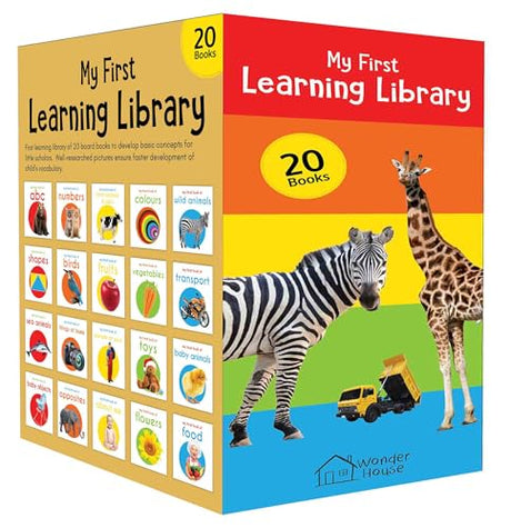 My First Learning Library: Boxset of 20 Board Books for Kids | Includes ABC, Numbers, Shapes, Colors, Wild & Baby Animals, Fruits, Vegetables, Transport, Toys, Opposites, Flowers, Sea Animals, People at Work, Food, About Me & More | Early Learning for Bab - Retail Maharaj