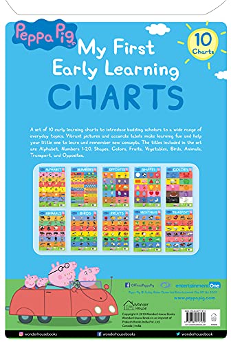 Peppa Pig - My First Early Learning Charts : Learning With Peppa (10 Charts - Alphabet, Animals, Birds, Colors, Fruits, Numbers, Opposites, Shapes, Transport, Vegetables) - Retail Maharaj