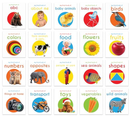 My First Learning Library: Boxset of 20 Board Books for Kids | Includes ABC, Numbers, Shapes, Colors, Wild & Baby Animals, Fruits, Vegetables, Transport, Toys, Opposites, Flowers, Sea Animals, People at Work, Food, About Me & More | Early Learning for Bab - Retail Maharaj