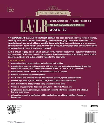 Pearson Legal Awareness & Legal Reasoning (LA/LR) 2026–27 for CLAT, SLAT, AILET |Also Useful for DU, BHU, IPU, HPU, KU & MAH (CET Law) Entrance Exams | CLAT & AILET 2026 and PU papers (2023–2025) - Retail Maharaj