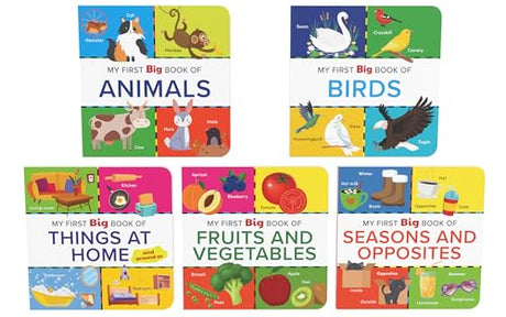 My First Big Book Boxset-Volume 2 (5 Books): A Pizza Box of 5 Large Font Illustrated Board Books on Animals, Birds, Fruits and Vegetables, Seasons, Opposites and Things at Home | Vocabulary Builder for Preschool Kids, Toddlers I Perfect Gift Set I Ages 1+ - Retail Maharaj