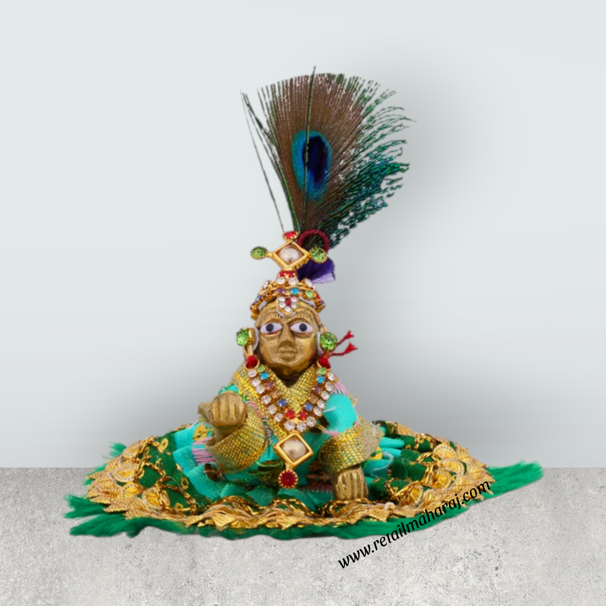 Crawling Krishna With Decoration - 4 x 3.5 Inches | Krishna Alangaram/ Brass Krishna Idol for Pooja/ 100 Gms - Retail Maharaj