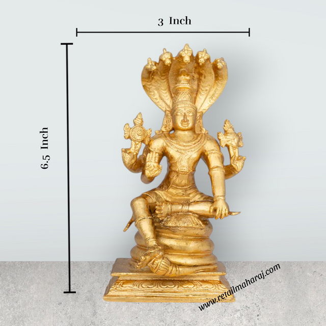 Vishnu Sitting on Sheshnag - 6.5 x 3 Inches | Panchaloha Vishnu Idol / Murti for Home & Pooja Decor - Retail Maharaj