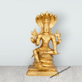Vishnu Sitting on Sheshnag - 6.5 x 3 Inches | Panchaloha Vishnu Idol / Murti for Home & Pooja Decor - Retail Maharaj