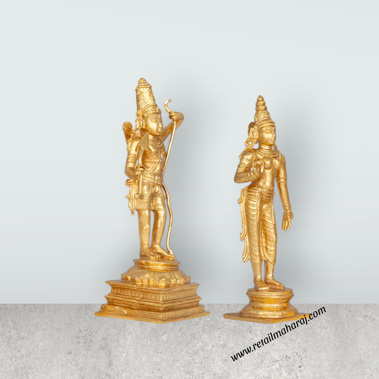 Ram Sita Murti - 7 x 2.5 Inches | Panchaloha Idol / Hindu God Statue Set / Ram Sita Idol For Pooja - Retail Maharaj