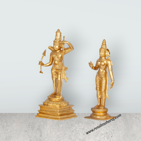 Ram Sita Murti - 7 x 2.5 Inches | Panchaloha Idol / Hindu God Statue Set / Ram Sita Idol For Pooja - Retail Maharaj