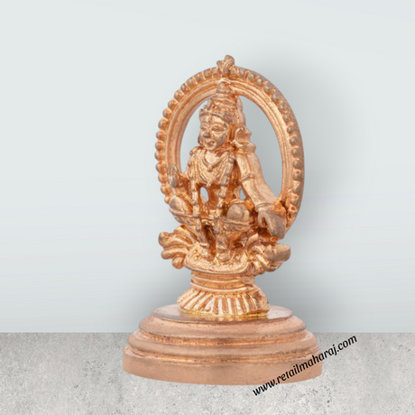 5235111Ayyappan Statue Sitting On Base - 1.5 x 1 Inches | Panchaloha Statue/ Ayyappan Vigraham With Arch for Pooja - Retail Maharaj