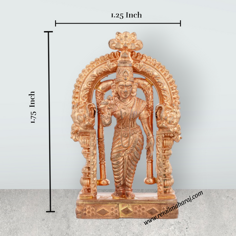 Meenakshi Amman Statue Standing On Base - 3x2 Inches | Panchaloha Statue/ Meenakshi Statue With Arch for Pooja - Retail Maharaj